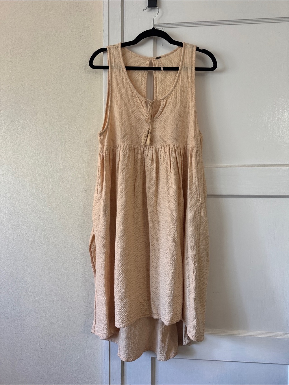 Free People Sleeveless Textured High-Low Dress Creamy Beige